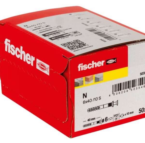fischer Nagelplug N 6 x 40/10 S met verzonken kop - 50 stuks