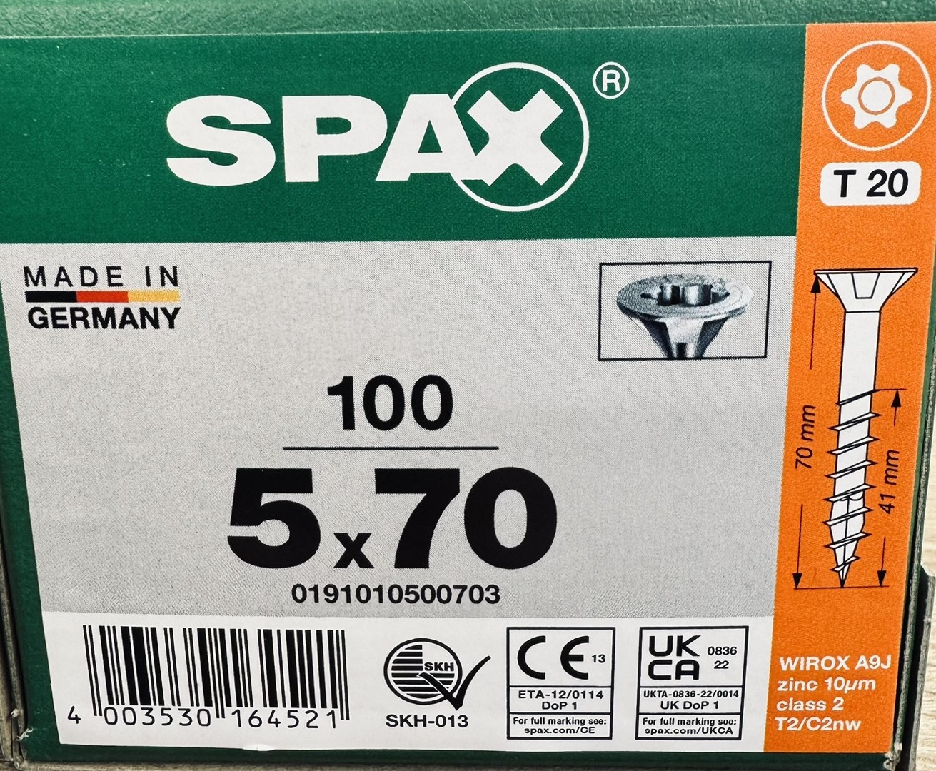 Spax 5x70 deeldraad schroeven