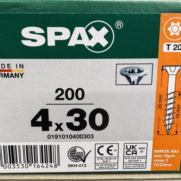 Spax Spaanplaatschroeven 4.0 x 30 mm T20 Deeldraad - 200 stuks