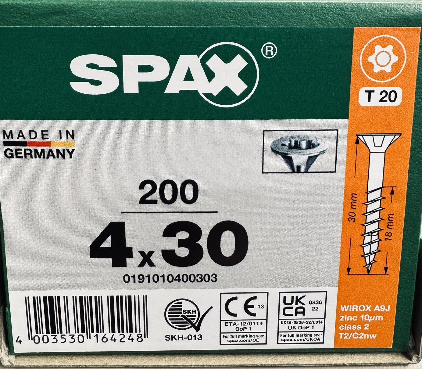 Spax schroeven 4x30 deeldraad
