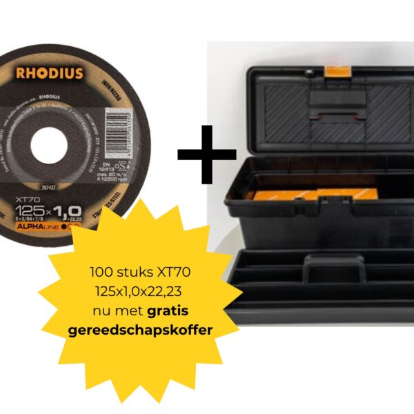 Rhodius doorslijpschijf XT70 125x1,0x22,23 mm - 100 stuks + Gratis Koffer
