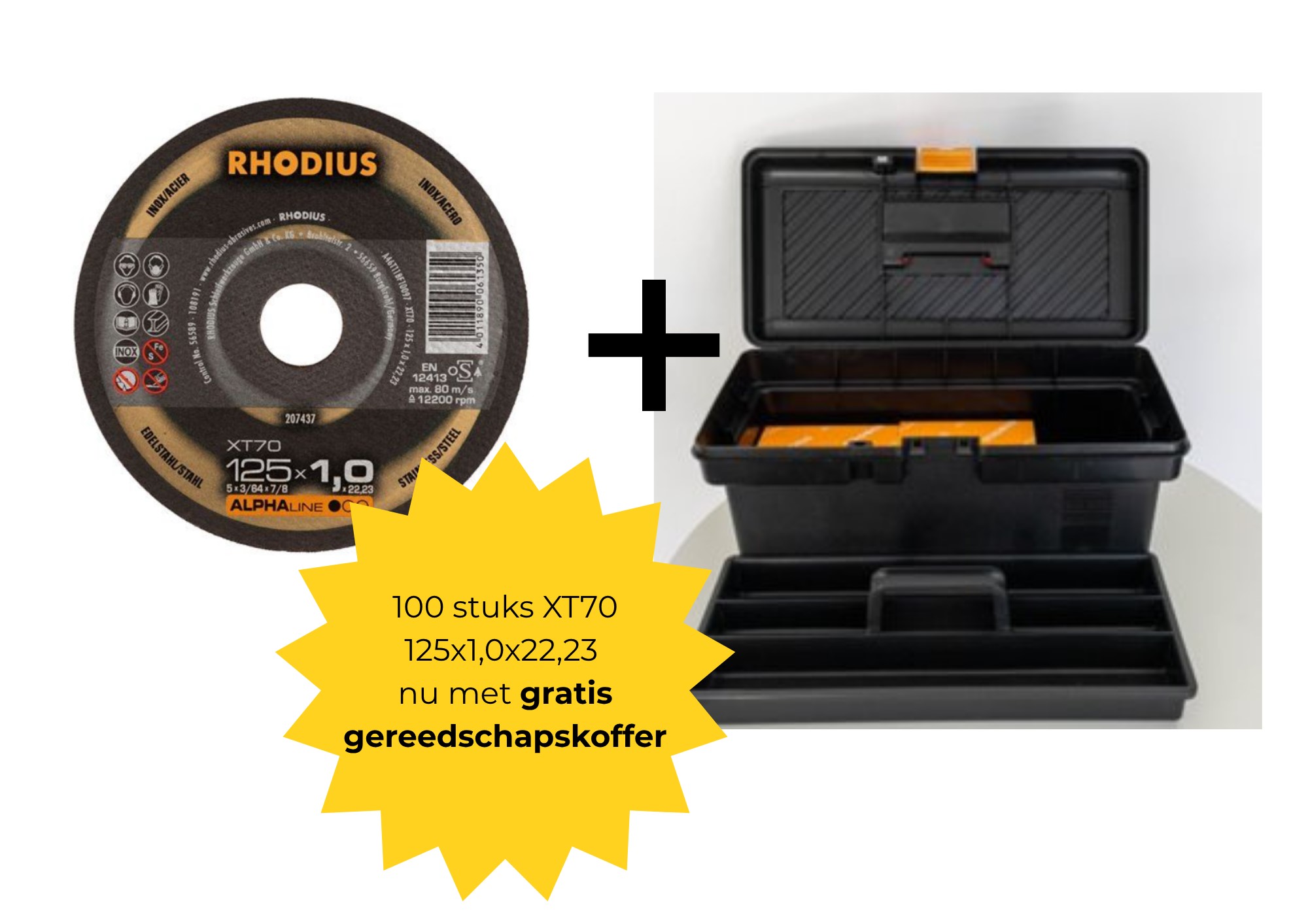 Doorslijpschijven XT70 Rhodius doorslijpschijf XT70 125x1,0x22,23 mm - 100 stuks + Gratis Koffer - Afbeelding 1